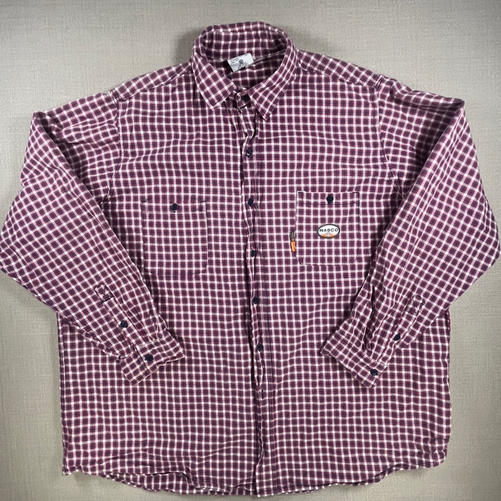 Rasco FR Men Plaid Flame Resistant Work Shirt 3XL Long Burgundy Navy CAT 2 NFPA - Picture 2 of 12